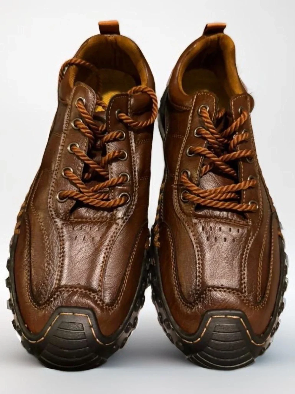 Men's Brown Leather Casual Lace-Up Shoes